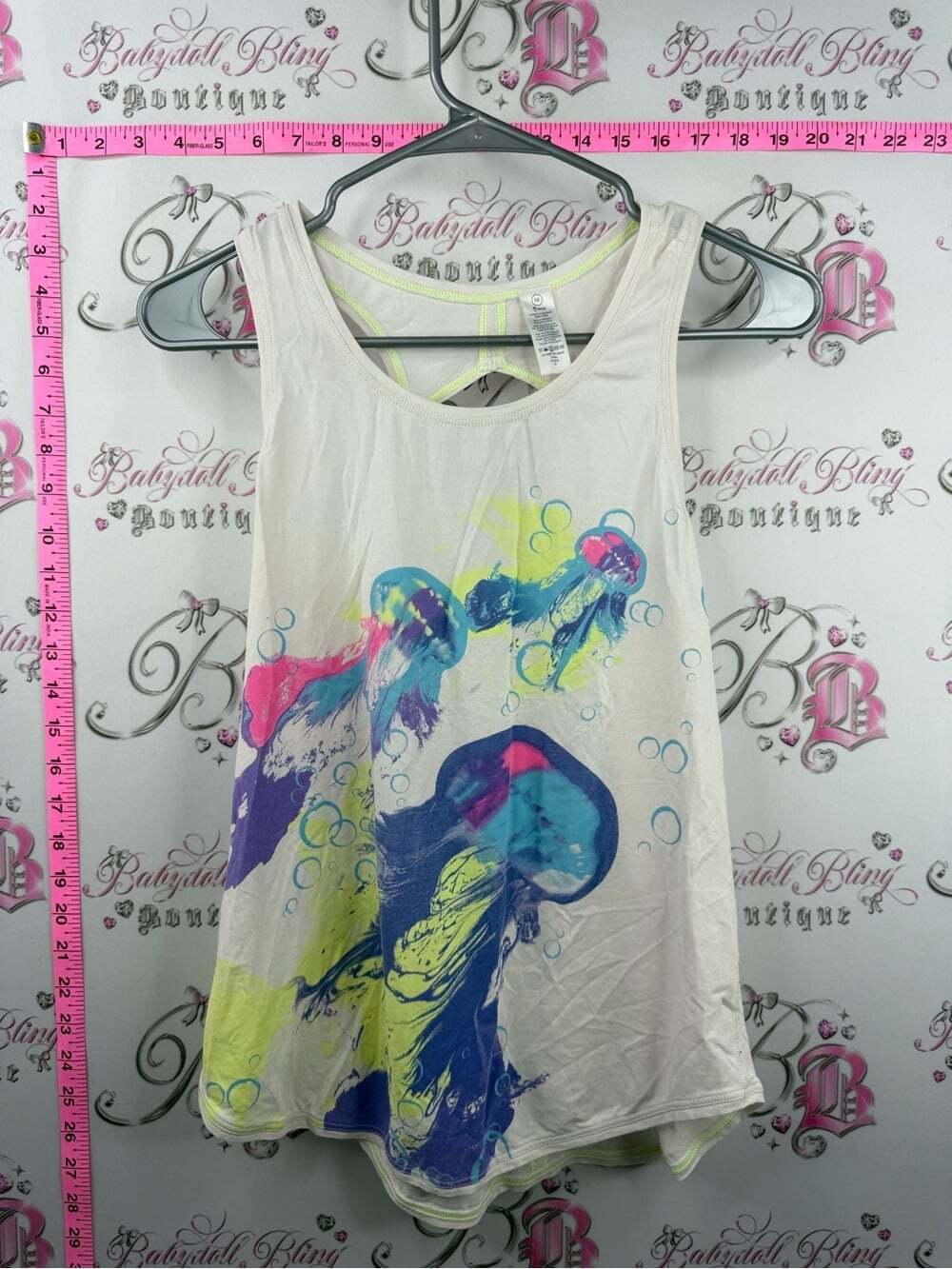 Ivivva girls White Tank Top with Neon Blue, Pink & Yellow Jellyfish Graphic
